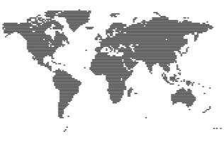 Line shape world map in a horizontal layout. Includes Europe, the Americas, and Asia with a sleek geometric finish. Realistic world map feathering abstract country boundary in line shape vector
