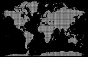 Dotted in squire shape atlas map featuring Africa, Europe, Asia, and the Americas in a simple, elegant clip art format. Eye catching squire shape dotted world map feathering abstract country boundary vector