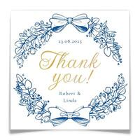 Thank You Card with Blue Floral Frame and Bows. vector