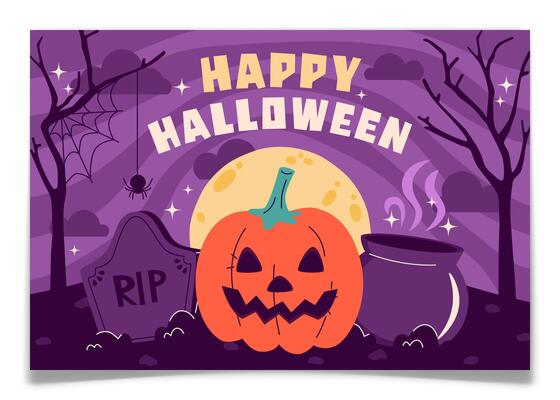 Hand Drawn Halloween Background with Pumpkin.