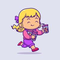 Girl running with drinks and snacks vector