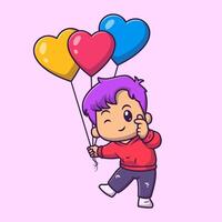 Cartoon character with heart balloons vector