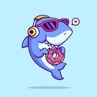 Cartoon shark with donut and sunglasses vector