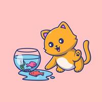 Cartoon cat and fish bowl vector