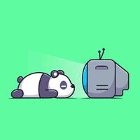 Cute Panda Watching TV Cartoon Illustration vector