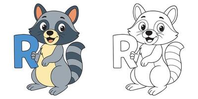 Raccoon holding letter R illustration vector