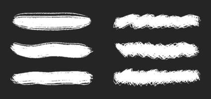 Chalk line, pencil underline, crayon stroke by pencil, brush scribbles. white charcoal hand drawn sketch elements on black background vector