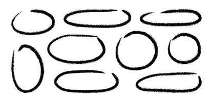 Grunge Hand Drawn Circle Highlight with dry brush or marker texture. Marker Scribble Elements Set. Sketchy rough oval and circular frames perfect for emphasizing text, UX design elements, notetaking vector