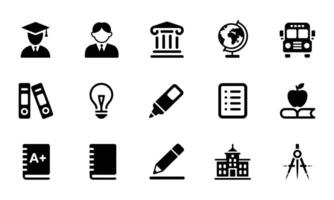 Education icons set simple graphic design silhouette vector