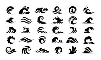 Abstract wave pattern icon set silhouette vector