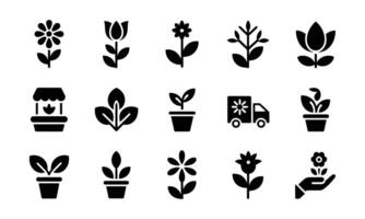 Collection of floral icons silhouette vector