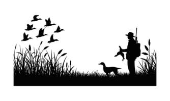 Duck hunting scene silhouette vector