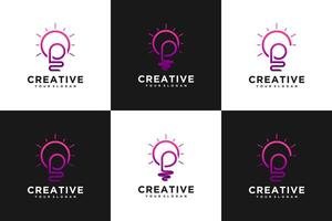 set of creative initial letter P logo with lights concept, logo reference for your business. vector