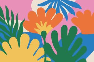 Hand drawn botanical background. Flowers and organic shapes in naive childish style. Abstract groovy design vector