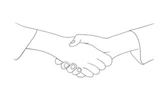 Outline handshake icon, black thin line on white background. Business or friends hand concept, minimal art drawing. Deal, partnership sign vector