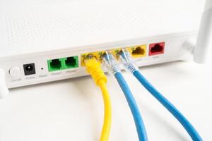 Ethernet wireless router connect to internet service provider internet network. photo