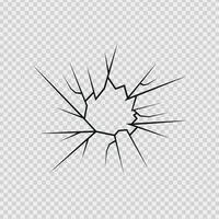Crack shot in glass linear crack breaks, broken glass or ice, illustration abstract patterns vector