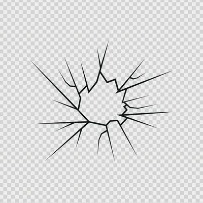 Crack shot in glass linear crack breaks, broken glass or ice, illustration abstract patterns