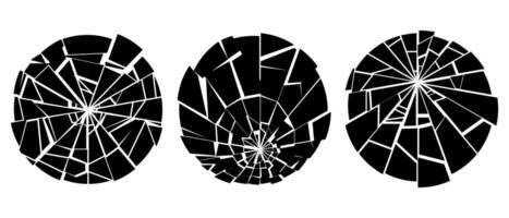 Broken glass radial cracks shards silhouette vector