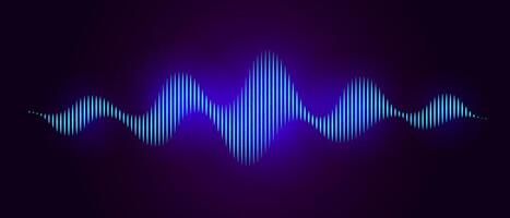 Blue neon sound wave on dark background, AI voice assistant visualization, Sound wave equalizer vector