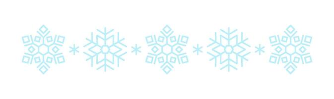 Winter snow icon divider with blue snowflakes on white background. Festive Christmas banner, New Year card. Symbol of frosty whether and happy holidays. illustration vector