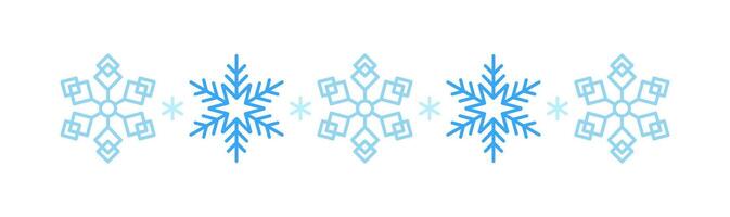 Winter snow icon divider with blue snowflakes on a background. Festive Christmas banner, New Year card. Symbol of frosty whether and happy holidays. illustration vector