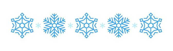Winter snow banner, icon with blue snowflakes on a white background. Festive Christmas divider New Year card. Symbol of frosty whether and happy holidays. illustration vector