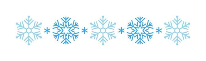 Winter snow icon divider with snowflakes frosty on a white background. Festive Christmas banner, New Year card. Symbol of blue whether and happy holidays. illustration vector