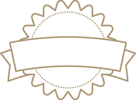Customizable award badge with ribbon edges and scalloped banner, signaling achievement, quality verification, or product branding in versatile design