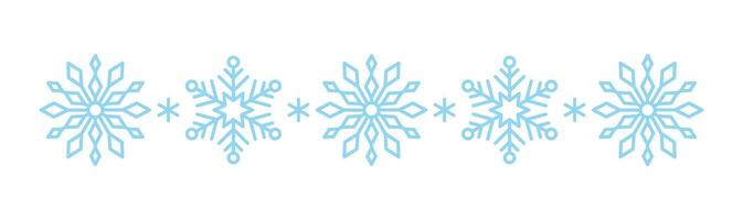 Winter snow icon divider blue snowflakes on a white background. Festive Christmas banner, New Year card. Symbol of frosty whether and happy holidays. illustration vector