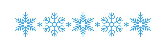 Winter snow icon divider with blue snowflakes on a white background. Festive Christmas banner, Year card. Symbol of frosty whether and happy holidays. New illustration vector