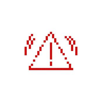 Mosaic pixel art triangle alert icon with exclamation in retro 8 bit style vector