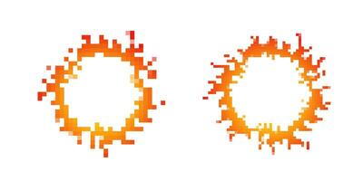 Mosaic pixel fire icons in retro 8 bit style for attention grabbing design elements vector