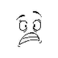Mosaic pixel art surprised face icon with expressive eyes and open mouth in 8 bit style vector