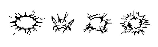Mosaic pixel art icon set of explosion shapes with cracked edges in various designs vector