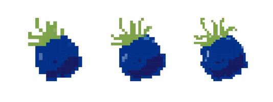 Mosaic pixel art blueberries set with retro game style and simple 8 bit appearance vector
