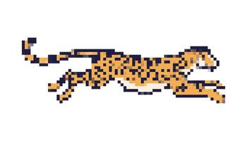 Mosaic pixel art cheetah in motion captures speed and dynamism in retro 8 bit style vector