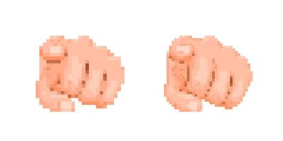 Mosaic pixel art icons of expressive hands in classic retro 8 bit style vector