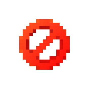 Gradient pixel prohibition icon in red 8 bit style for warning or restriction vector