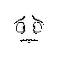 Mosaic pixel art icon expressing concern with eyes and eyebrows in 8 bit retro style vector