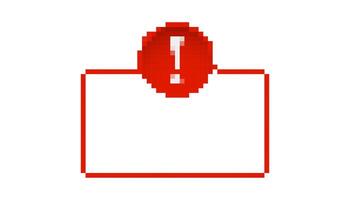 Mosaic pixel art red alert icon with exclamation mark in retro 8 bit style for attention vector