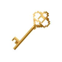 Mosaic pixel key icon in retro style with heart shape and 8 bit art motif vector