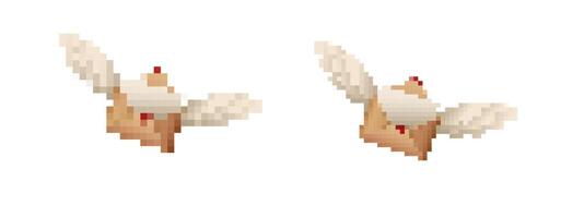 Mosaic pixel flying mail icons with wings for retro game interface decor and messaging vector