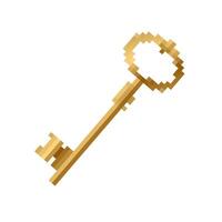 Mosaic pixel 8 bit golden key icon in retro gaming style with a vintage feel vector