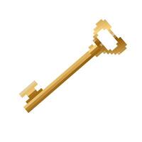 Mosaic pixel art key icon in retro game style with simplistic 8 bit gold look for ui decoration vector