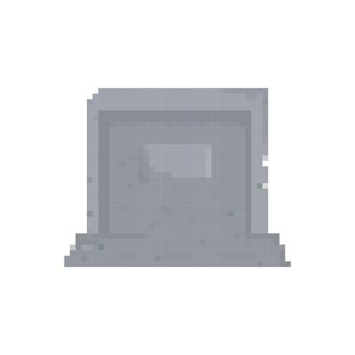 Mosaic pixel art gray grave with retro design and simplistic 8 bit features for icon use