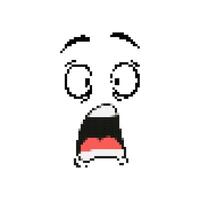 Mosaic pixel art emoji face with surprised expression capturing shocked and wide-eyed look vector