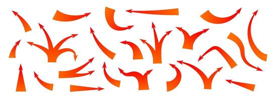 Curved and straight war arrows indicating strategy and movement in shades of red and orange vector