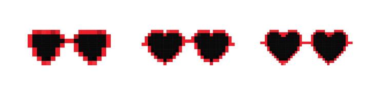 Mosaic style pixel art hearts glasses from classic retro games vector