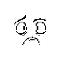 Mosaic style pixel art sad face icon in black and white with worried expression vector